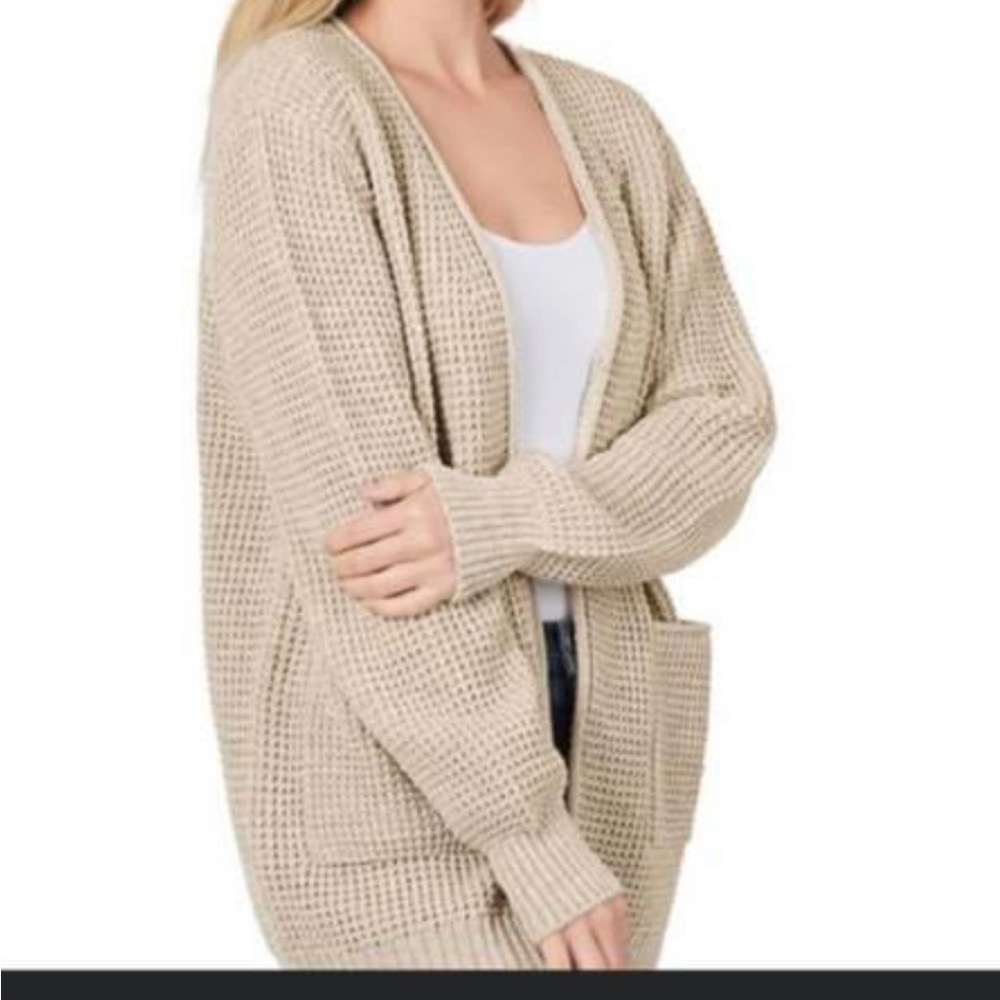 Khaki Waffle Knit Cardigan
